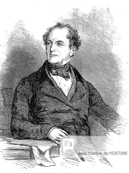 Thomas Moore  1779-1852  ein irischer Dichter  Sänger  Liedermacher und Entertainer  1880  historischer Holzschnitt  Irland  Europa