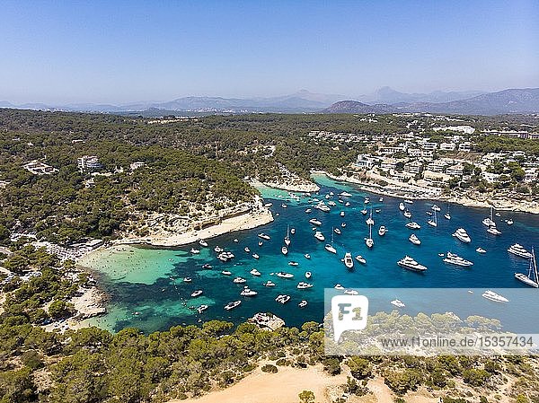 Aerial view  view over the Three Finger Bay of Portals Vells  Majorca  Balearic Islands  Spain  Europe