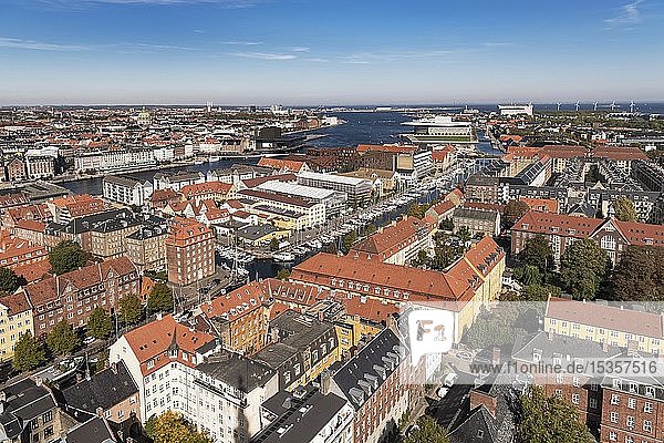 View over the old town from the tower of the Church of the Redeemer  district Kristianshafen  Copenhagen  Denmark  Europe