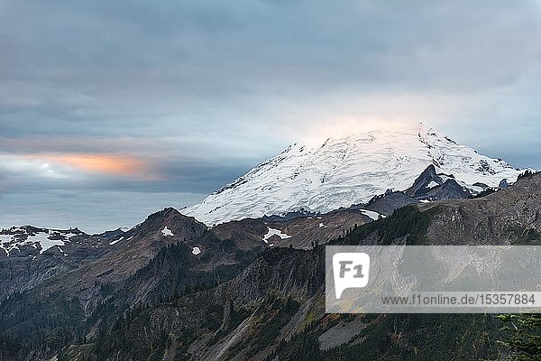 View on summit Mt. Baker with snow and glacier  evening mood  Mt. Baker-Snoqualmie National Forest  Washington  USA  North America