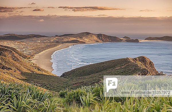 Blick über Cape Maria Van Diemen mit Sonnenuntergang rot  Far North District  Northland  Nordinsel  Neuseeland  Ozeanien