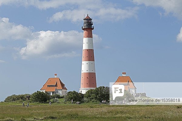 Westerhever Lighthouse with cloud sky  Westerhever  Schleswig-Holstein  Germany  Europe
