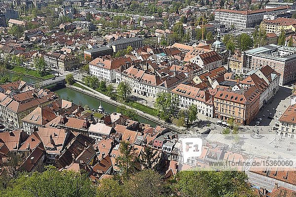 Stadtansicht mit Altstadt und Fluss Ljubljanica  Ljubljana  Slowenien  Europa