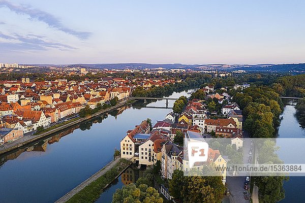Danube Island Upper Wöhrd and Old Town  Regensburg  aerial view  Upper Palatinate  Bavaria  Germany  Europe