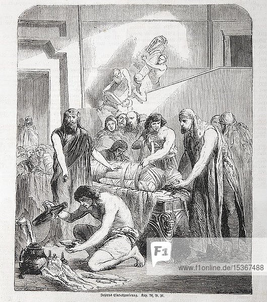 Joseph's Embalming  Historical Illustration in an Old Bible  from 1886  Old Testament  Holy Scripture  Germany  Europe