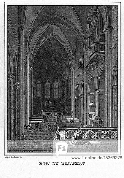 Bamberg  Dom  Zeichnung von Ed. Gerhardt  Stahlstich von J. Poppel  1840-54  Königreich Bayern  Deutschland  Europa