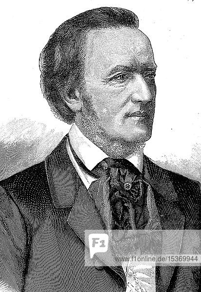 Wilhelm Richard Wagner  geboren am 22. Mai 1813  gestorben am 13. Februar 1883  ein deutscher Komponist  1880  historischer Holzschnitt  Deutschland  Europa