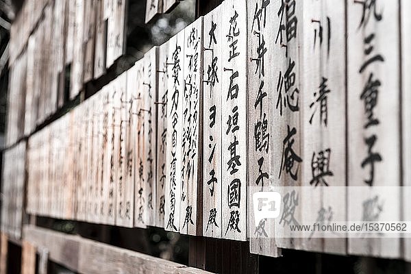 Beschriebene Holztafeln mit japanischen Schriftzeichen  Shinto-Schrein Shiba T?sh?g?  Tempel  Tokio  Japan  Asien