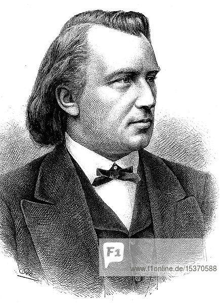 Johannes Brahms  1833-1897  deutscher Komponist und Pianist der Romantik  1880  historischer Holzschnitt  Deutschland  Europa