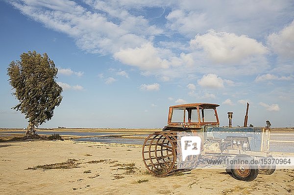 Alter Traktor für Reisanbau außer Betrieb Naturschutzgebiet Ebro-Delta Provinz Tarragona Katalonien Spanien Europa