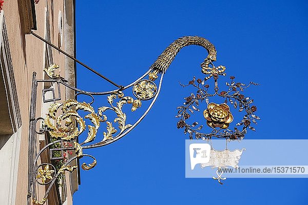 inn sign Golden Rose at the Rose House Hall in Tyrol Inn Valley Tyrol Austria Europe