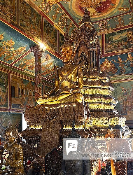Vergoldeter Bronze-Buddha  Wat Phnom  Daun Penh  Phnom Penh  Kambodscha  Asien