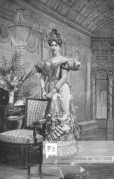 Archduchess Stephanie of Austria at a Viennese costume  1889  historical woodcut  Austria  Europe