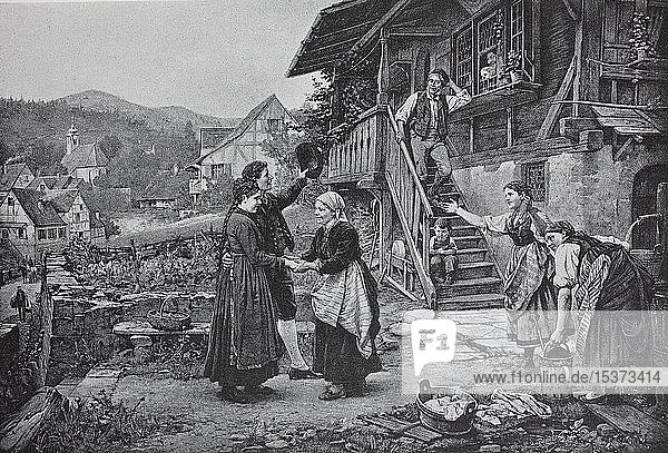 Welcome  family welcome the visit and visitors  1899  historical illustration  Germany  Europe