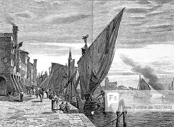 Stadt Chioggia  Venetien  historische Illustration  1880  Italien  Europa