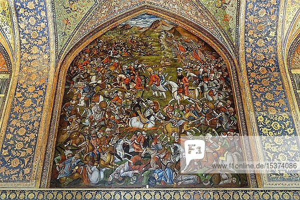 Fresco  battle of Chaldoran in 1518  Chehel Sotoun  Esfahan  Iran  Asia