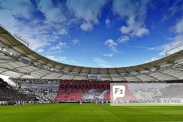 Übersicht Fanchoreografie der Cannstatter Kurve mit Kanne als Wahrzeichen von Bad Cannstatt Mercedes-Benz Arena Stuttgart Baden-Württemberg Deutschland Europa