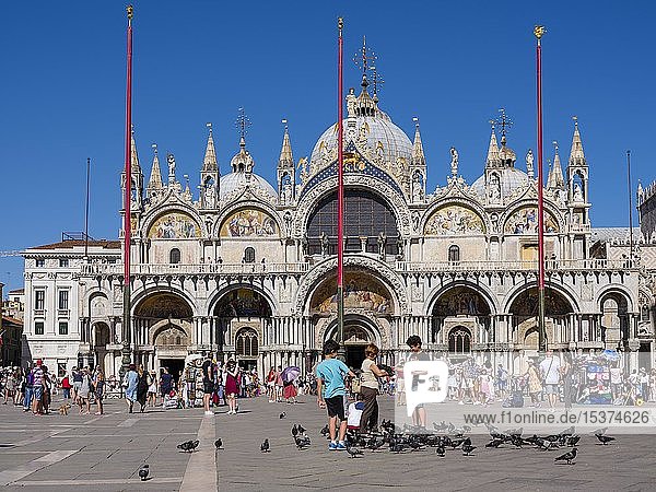 Basilica St. Mark in St. Mark's Square filled with tourists  San Marco  Venice  Veneto  Italy  Europe