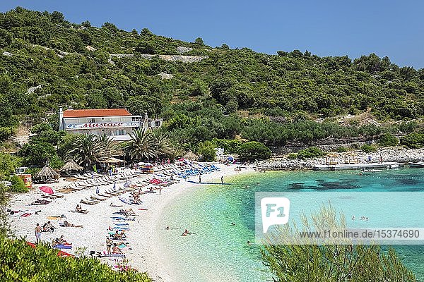 Idyllic beach with turquoise water Hvar island of Hvar Adriatic Sea Dalmatia Croatia Europe