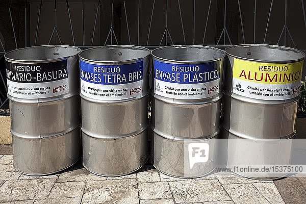 Various waste bins for waste separation  Cartago  Cartago province  Costa Rica  Central America