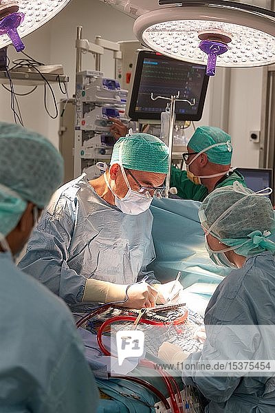 Herzchirurg Prof. Richard Frey mit Team während einer Herzoperation im Operationssaal  Bundeswehrzentralkrankenhaus Koblenz  Rheinland-Pfalz  Deutschland  Europa