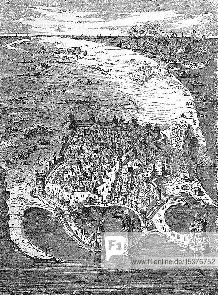 Rhodos  Griechenland im Jahr 1480  vor der Belagerung  historische Illustration  1880  Griechenland  Europa