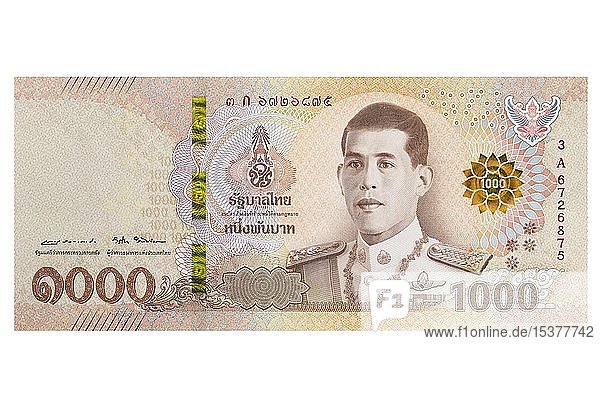 Tausend Thailändische Baht  Banknote  weißer Hintergrund  Thailand  Asien