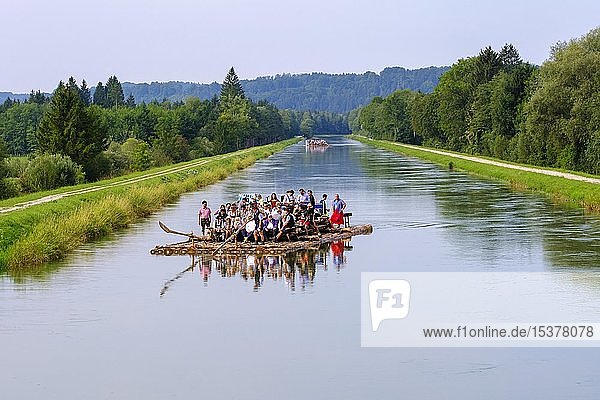 Rafting on the Isarkanal in Aumühle near Egling Upper Bavaria Bavaria Germany Europe