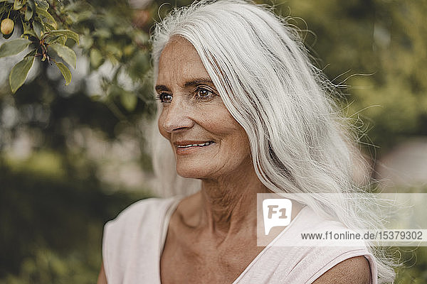 Porträt einer schönen  weißhaarigen älteren Frau