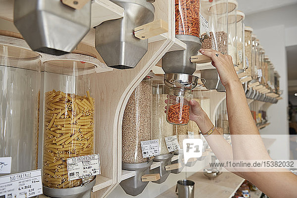 Close-up of woman shopping in packaging-free supermarket