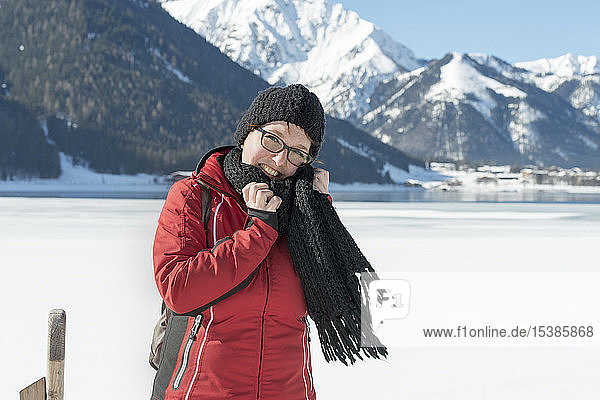 Austria  Tyrol  Achensee  portrait of smiling woman in winter