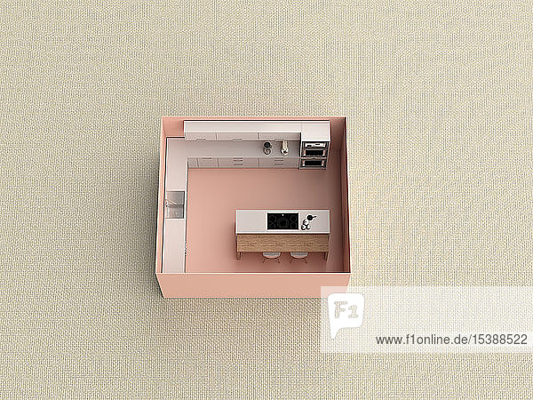 3D-Rendering  Miniaturküche in einer Schachtel