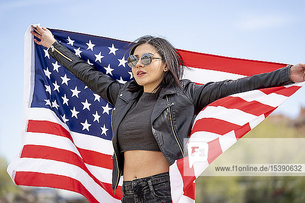 Young woman with american flag