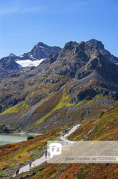 Austria  Vorarlberg  Bielerhoehe  Silvretta Reservoir  trail