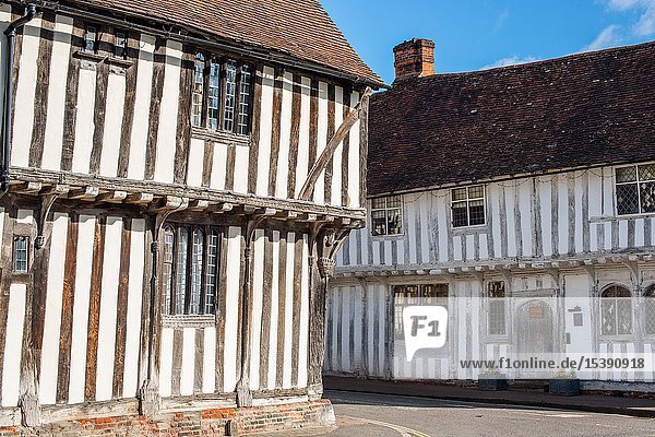 Corner of Water Street and Lady Street Lavenham Suffolk England United Kingdom Europe.