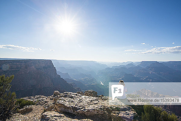 USA  Arizona  woman enjoying desert view over Grand Canyon