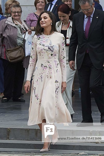 Queen Letizia of Spain attends World Day of the Red Cross and Red Crescent at Auditorio Palacio de Congresos on May 7 2019 in Zaragoza Aragon