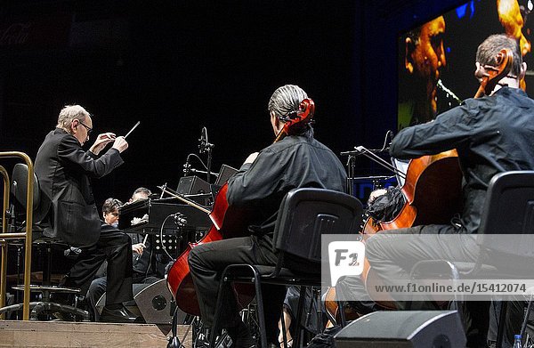 Madrid Spain- May 07: Italian composer and conductor Ennio Morricone performs on stage during The Final Concerts at the WiZink center on may 07 2019 in Madrid Spain (Photo by: Angel Manzano)