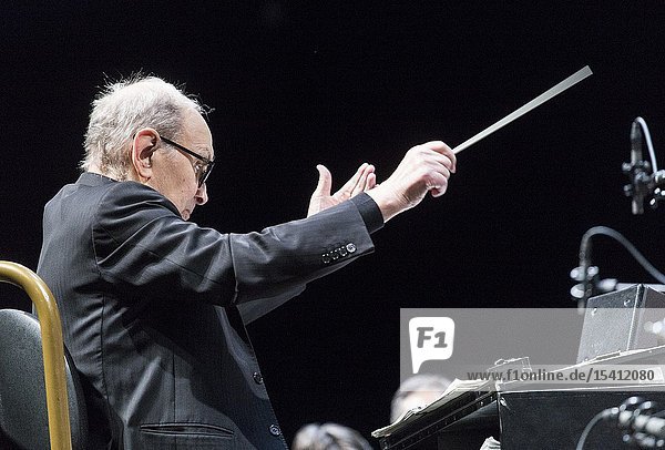 Madrid,  Spain- May 07: Italian composer and conductor Ennio Morricone performs on stage during The Final Concerts at the WiZink center on may 07,  2019 in Madrid,  Spain (Photo by: Angel Manzano)