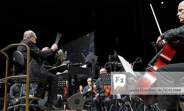Madrid Spain- May 07: Italian composer and conductor Ennio Morricone performs on stage during The Final Concerts at the WiZink center on may 07 2019 in Madrid Spain (Photo by: Angel Manzano)