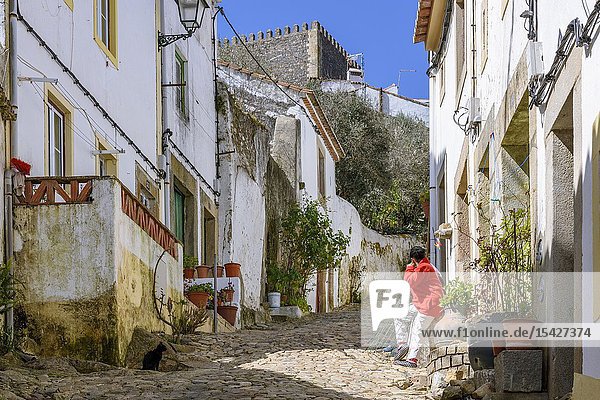 Narrow street in the Jewish quarter of Castelo de Vide village  Portalegre District  Alentejo Region  Portugal.