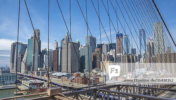 USA  New York City  Manhattan  Brooklyn Bridge  Downtown Skyline
