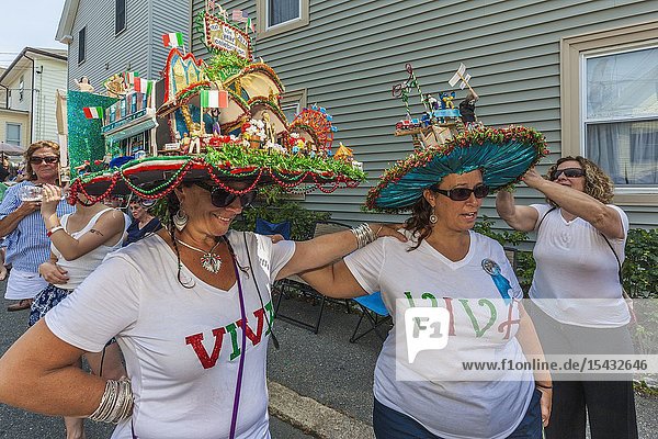 USA  New England  Massachusetts  Cape Ann  Gloucester  Saint Peters Fiesta  Traditional Italian Fishing Community Festival  the Gloucester Hat Ladies  satirical and political commentary using millnery  NR.