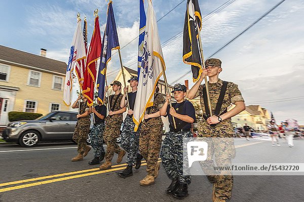 USA New England Massachusetts Cape Ann Gloucester Gloucester Horribles Traditional Parade July 3 student military honor guard NR.