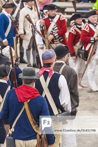 USA New England Massachusetts Cape Ann Gloucester re-enactors of the Battle of Gloucester August 8-9 1775 battle convinced the Americans of the need of creating an American Navy to fight against the British NR.