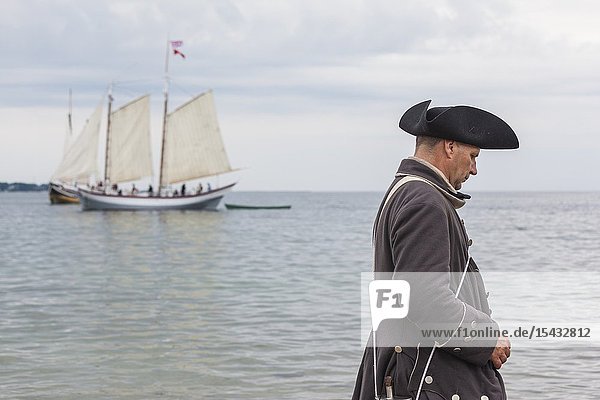 USA New England Massachusetts Cape Ann Gloucester re-enactors of the Battle of Gloucester August 8-9 1775 battle convinced the Americans of the need of creating an American Navy to fight against the British NR.