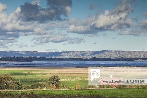 Canada Nova Scotia Annapolis Valley Grand Pre farm elevated view.