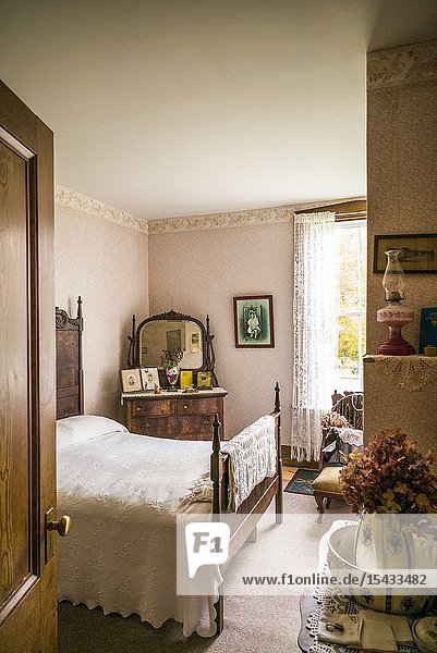 Canada Prince Edward Island Park Corner Anne of Green Gables Museum former home of the Campbells relatives of Anne of Green Gables author Lucy Maud Montgomery bedroom.