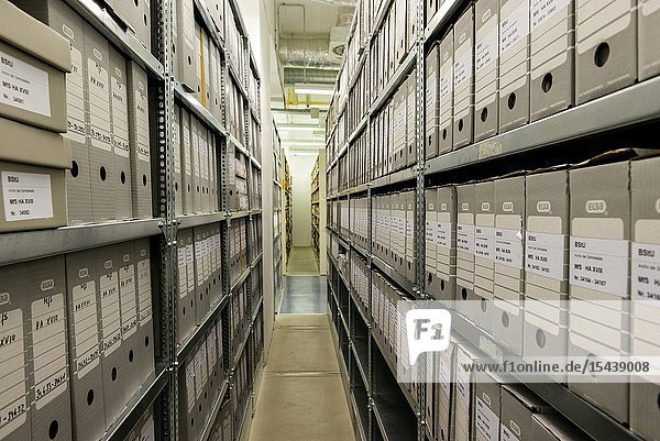 Berlin Germany. The BStU is responsible for storage and conservation of the Archives of the former MfS / Stasi Intelligence Service of the SED party. In huge rooms approximately 111 Kilometers of folders and documents are being stored.