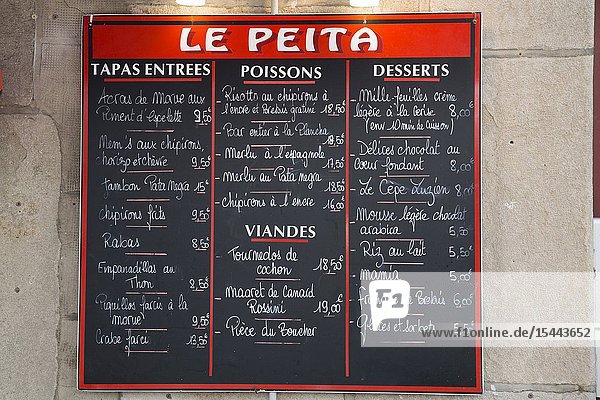 Peita Restaurant Menu Saint Jean de Luz Basque Country France.
